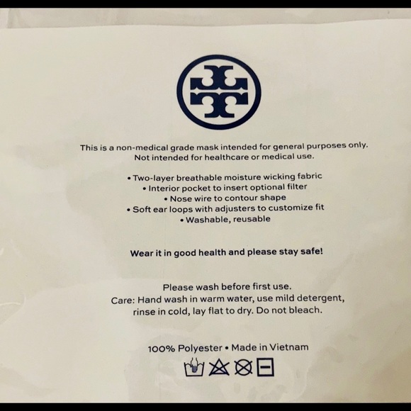 Tory Burch reusable cloth fabric face mask NEW - Picture 3 of 3